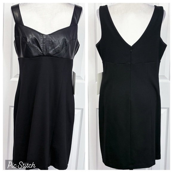 NWT Boston Proper Black Faux Leather Bustier Ponte Knit Sheath Dress 16 - Picture 1 of 16
